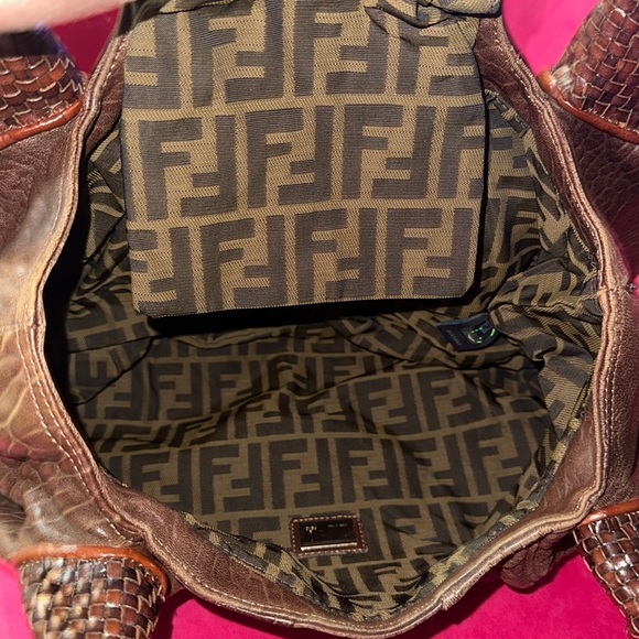 Fendi brown leather spy bag shoulder satchel hobo purse zucca liner - Picture 10 of 16